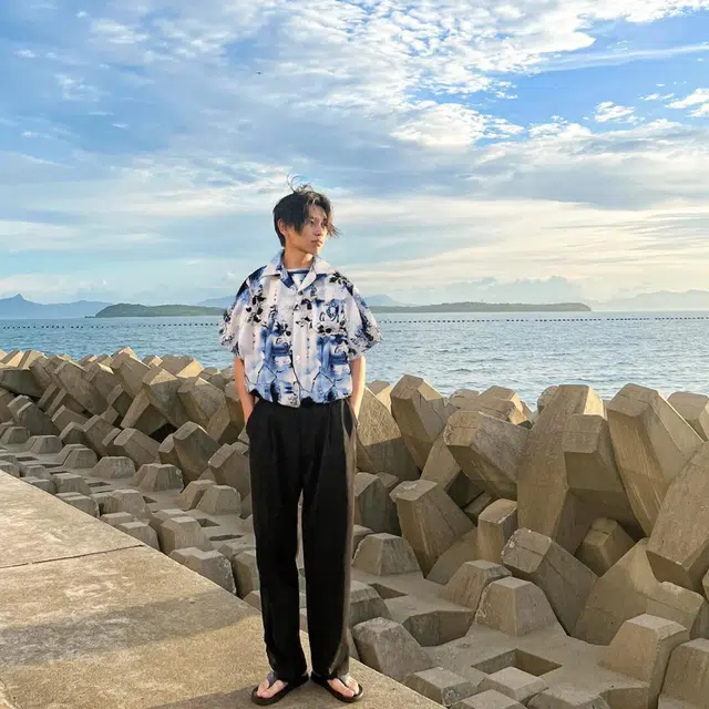 纤丝鸟 设计感印花泼墨宽松古巴领短袖衬衫 男女同款