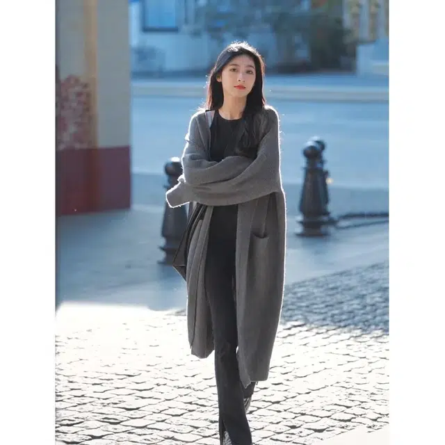 纤丝鸟 简约风格中长款宽松显瘦设计休闲时尚百搭针织衫 女款