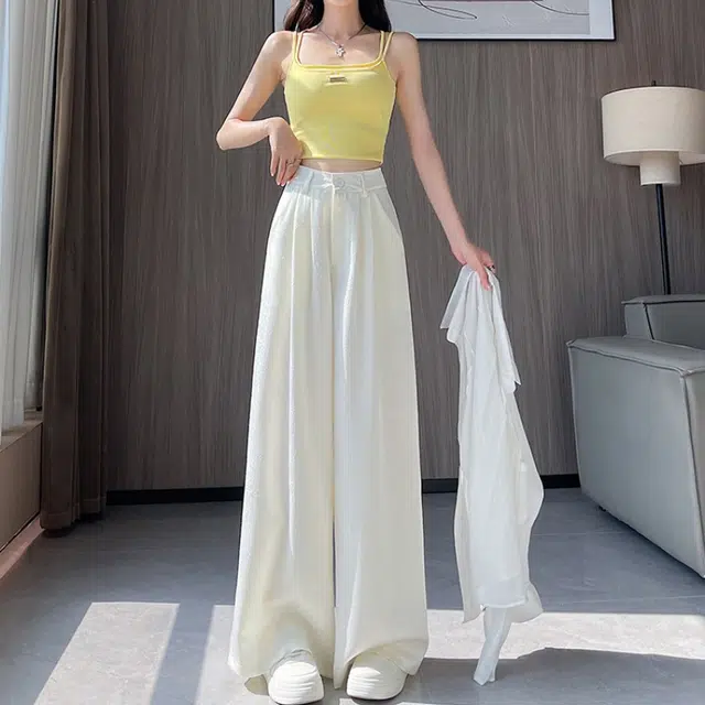 纤丝鸟 时尚百搭舒适提花西装高腰垂感宽松速干阔腿休闲裤 女款
