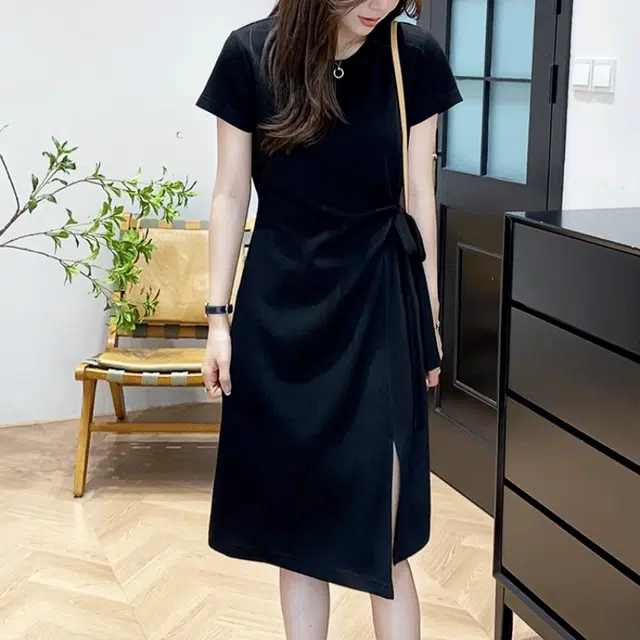纤丝鸟 气质休闲时尚优雅短袖连衣裙 女款