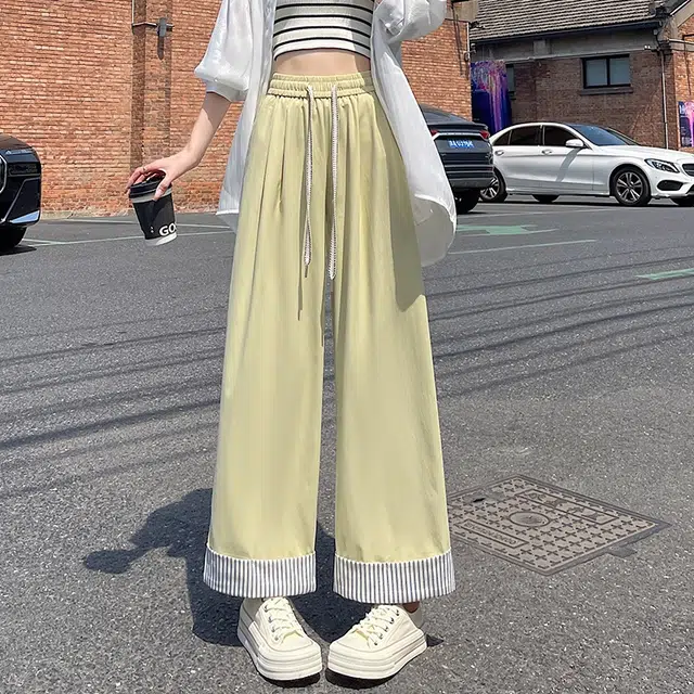 纤丝鸟 时尚潮流高腰显瘦阔腿垂感百搭宽松直筒休闲裤 女款