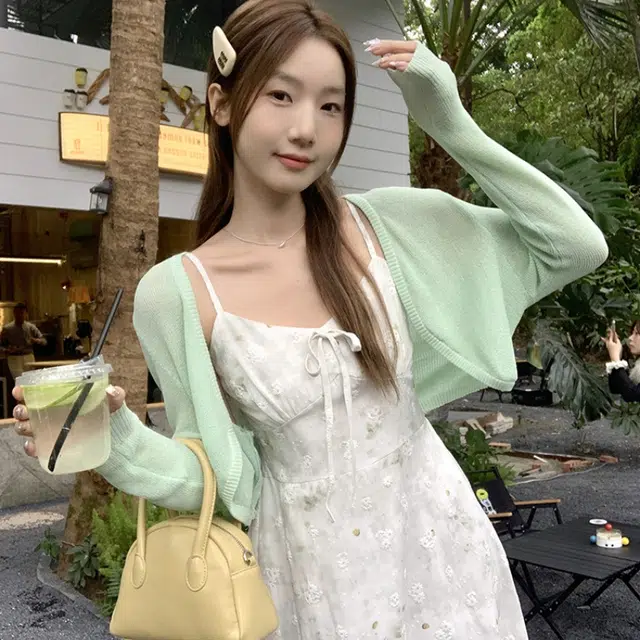 纤丝鸟 法式碎花甜美小清新设计别致百搭时尚外搭吊带连衣裙裙装套装 女款
