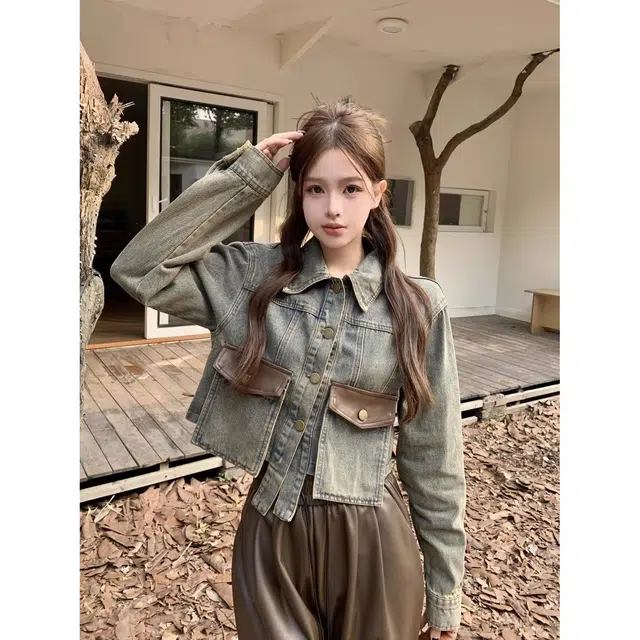 纤丝鸟 设计感拼接甜酷显瘦短款上衣时尚百搭截短外套 女款