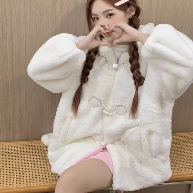 纤丝鸟 长袖立领设计兔子耳朵毛绒日系学院可爱外套针织衫 女款