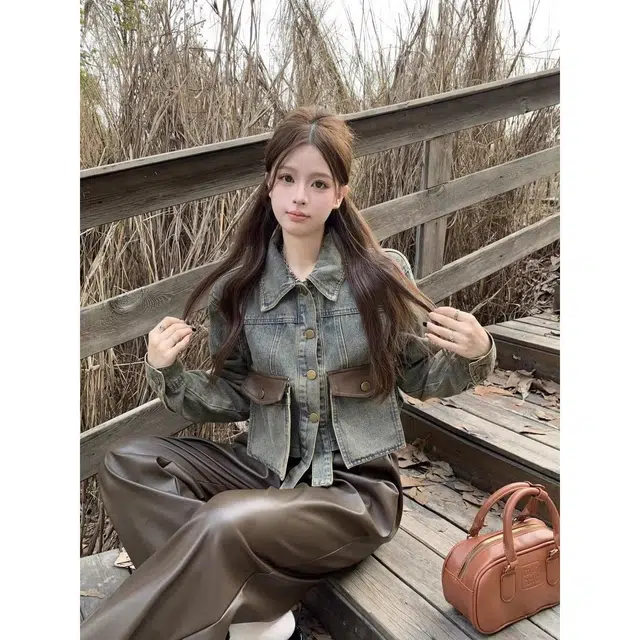 纤丝鸟 设计感拼接甜酷显瘦短款上衣时尚百搭截短外套 女款