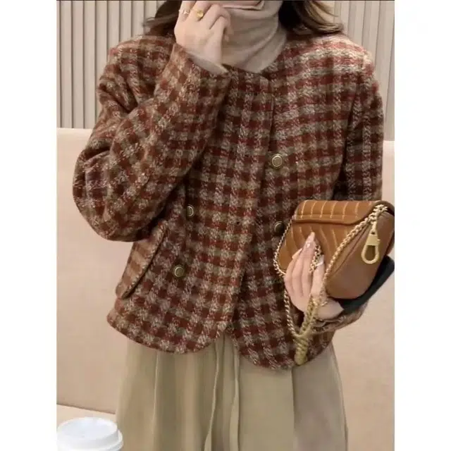 纤丝鸟 法式圆领短款小香风气质宽松长袖上衣百搭截短外套 女款