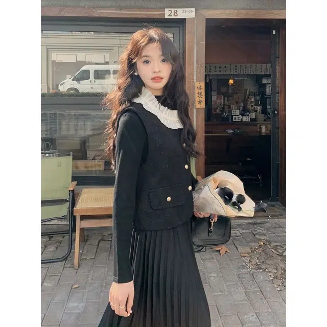 纤丝鸟 法式马甲长裙气质修身显瘦两件套长袖连衣裙 女款