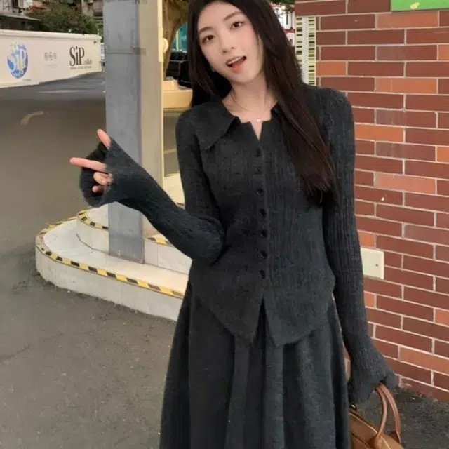 纤丝鸟 法式时尚复古小香风优雅气质修身百搭两件套长袖连衣裙 女款