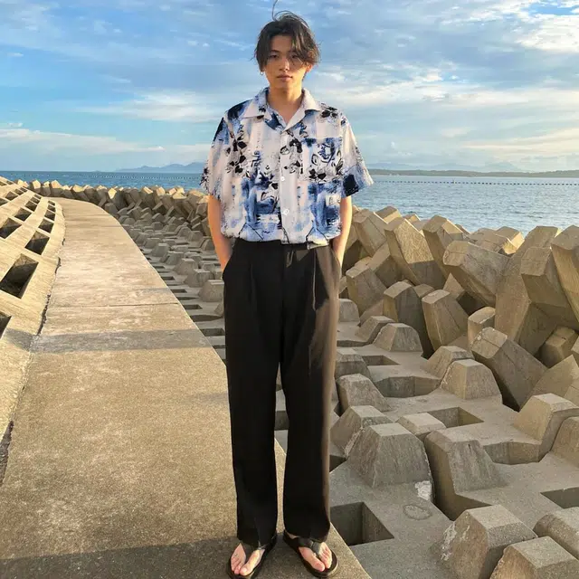纤丝鸟 设计感印花泼墨宽松古巴领短袖衬衫 男女同款