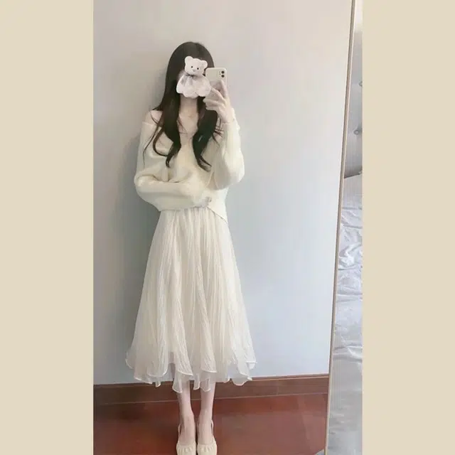 纤丝鸟 温柔风上衣小香风气质洋气裙子两件套长袖连衣裙 女款