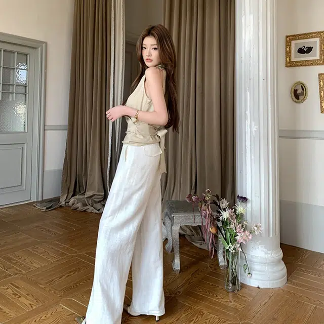 纤丝鸟 韩版简约设计感时尚阔腿宽松垂感高腰显瘦舒适百搭休闲裤 女款
