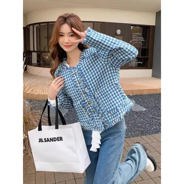 纤丝鸟 设计感洋气小香风宽松休闲名媛气质上衣截短外套 女款