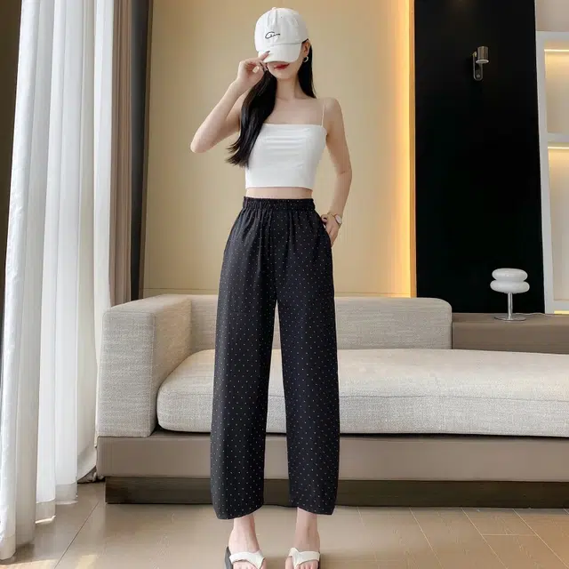 纤丝鸟 韩版时尚简约舒适百搭高腰垂感阔腿设计轻松随性休闲裤 女款