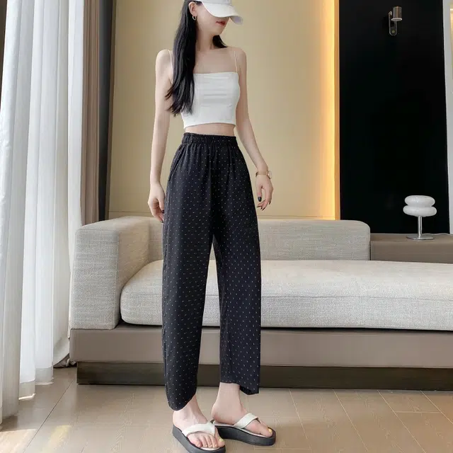 纤丝鸟 韩版时尚简约舒适百搭高腰垂感阔腿设计轻松随性休闲裤 女款