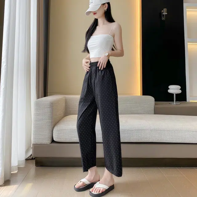 纤丝鸟 韩版时尚简约舒适百搭高腰垂感阔腿设计轻松随性休闲裤 女款