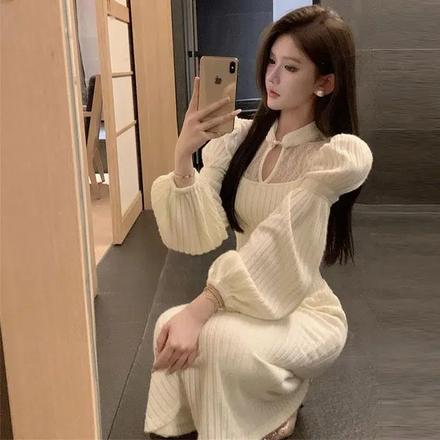 纤丝鸟 气质名媛御姐改良旗袍设计修身包臀复古风格长袖连衣裙 女款