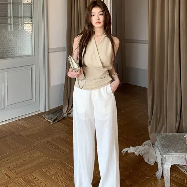 纤丝鸟 韩版简约设计感时尚阔腿宽松垂感高腰显瘦舒适百搭休闲裤 女款
