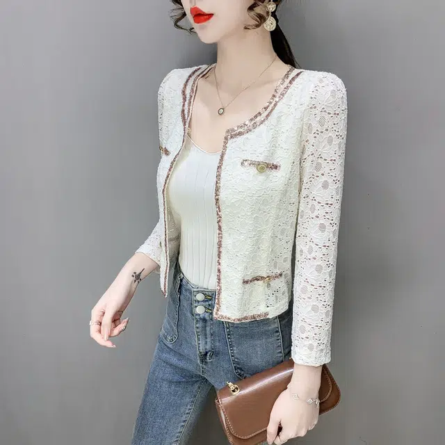 纤丝鸟 甜美小香风简约时尚优雅气质宽松百搭截短外套 女款