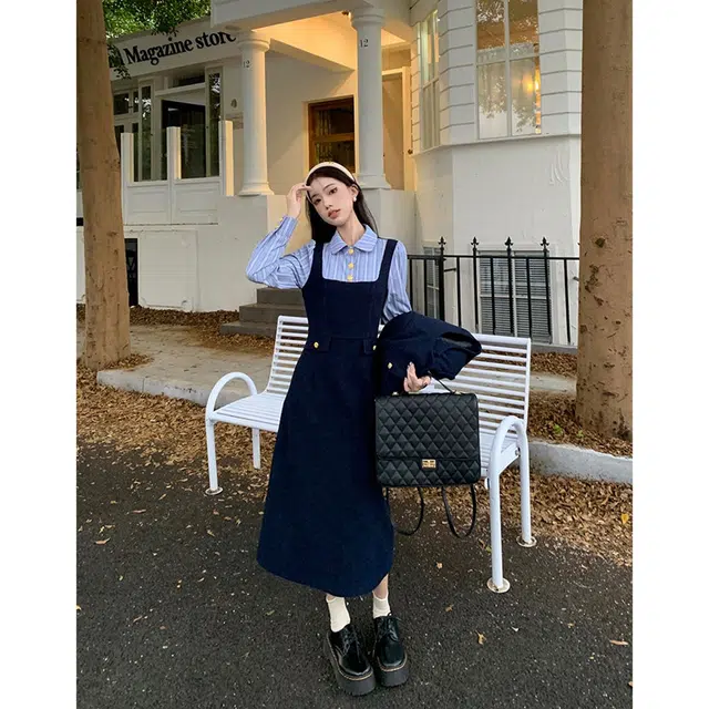 纤丝鸟 法式简约舒适优雅复古风格小香风拼接设计长袖连衣裙 女款