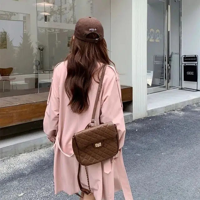 纤丝鸟 英伦风粉色外套女高级宽松显瘦小个子中长款大衣 女款