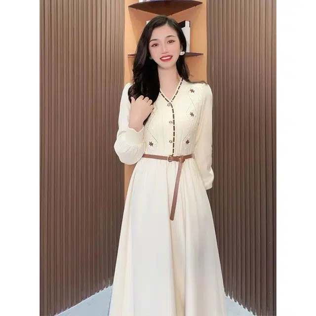 纤丝鸟 针织裙打底内搭法式赫本风气质收腰裙子长袖连衣裙 女款