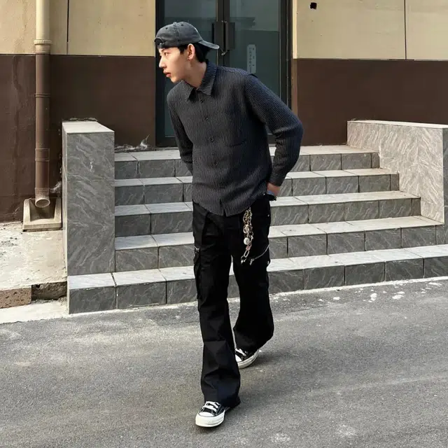 纤丝鸟 复古宽松条纹简约百搭舒适长袖衬衫 男女同款 黑色