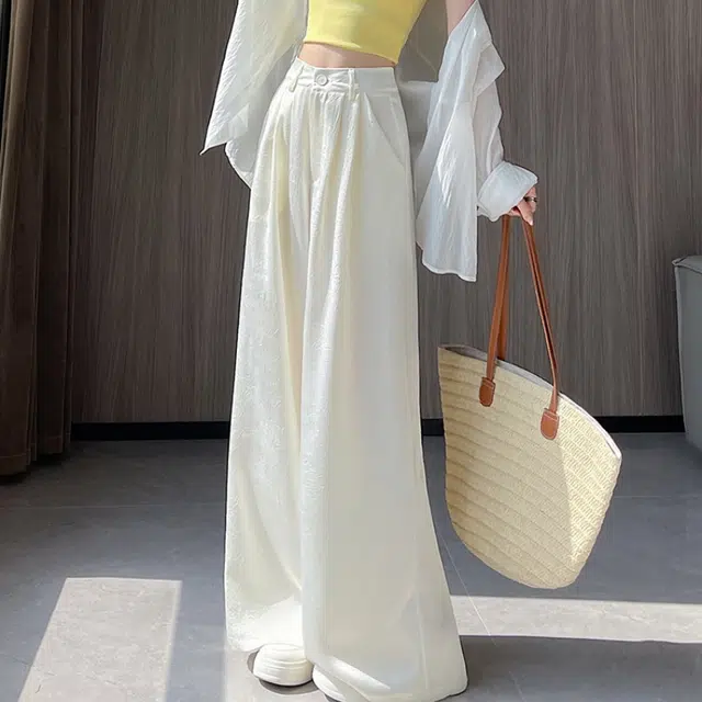 纤丝鸟 时尚百搭舒适提花西装高腰垂感宽松速干阔腿休闲裤 女款