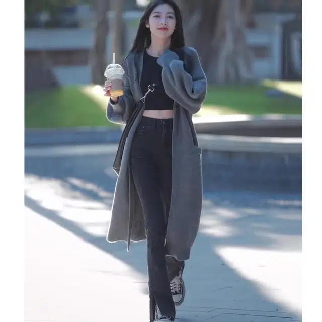 纤丝鸟 简约风格中长款宽松显瘦设计休闲时尚百搭针织衫 女款