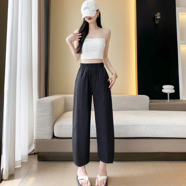 纤丝鸟 韩版时尚简约舒适百搭高腰垂感阔腿设计轻松随性休闲裤 女款
