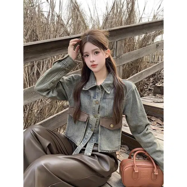 纤丝鸟 设计感拼接甜酷显瘦短款上衣时尚百搭截短外套 女款