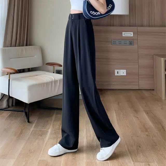纤丝鸟 阔腿裤高腰垂感韩式简约显瘦舒适通勤休闲裤 女款
