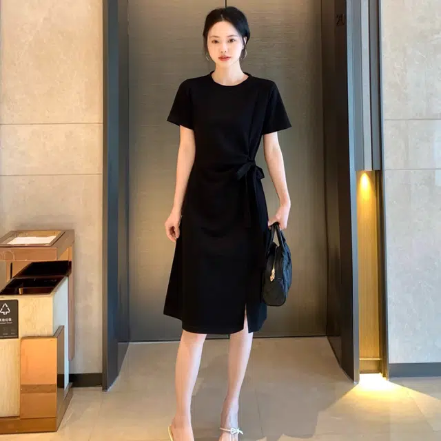 纤丝鸟 气质休闲时尚优雅短袖连衣裙 女款