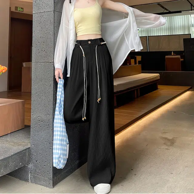纤丝鸟 合身高腰适中阔腿休闲裤 女款