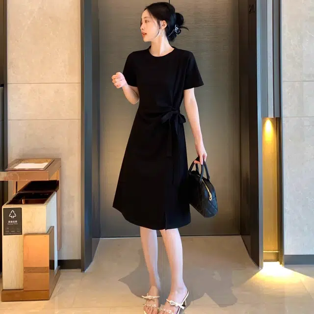 纤丝鸟 气质休闲时尚优雅短袖连衣裙 女款