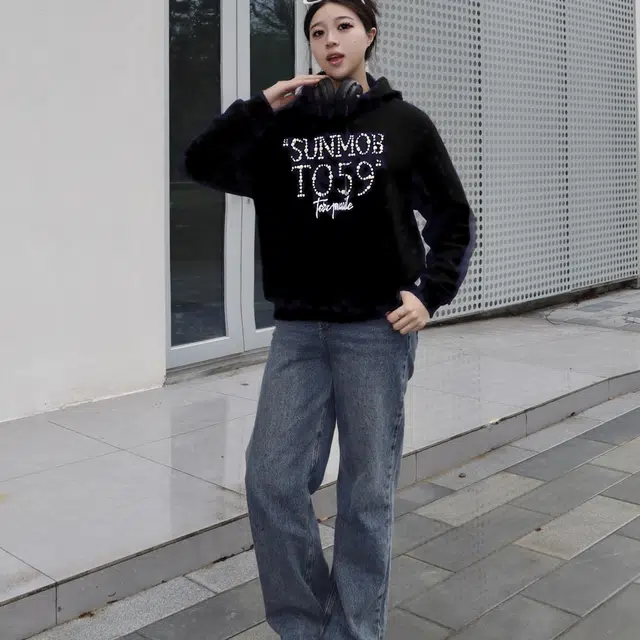 纤丝鸟 珍珠字母连帽美式街头卫衣 男女同款