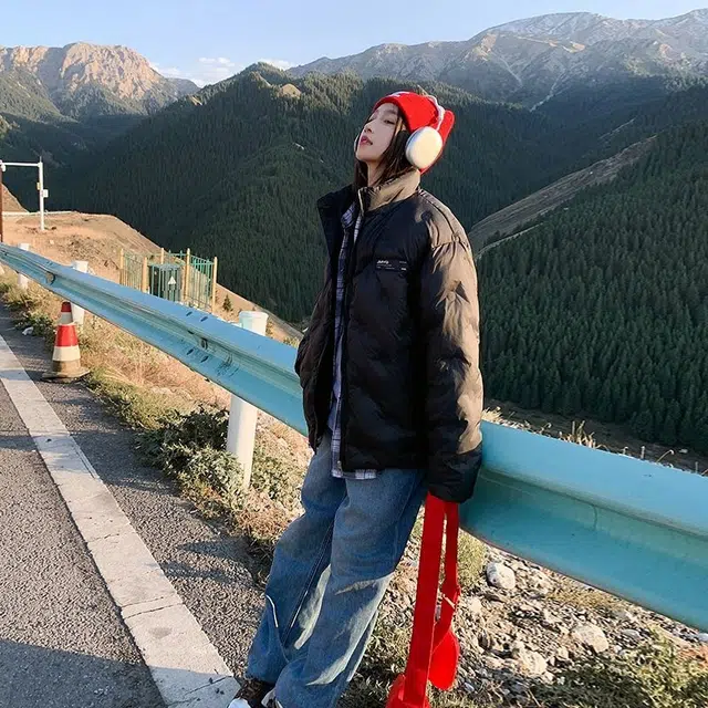 纤丝鸟 菱形短款服加厚宽松小个子学生衣韩版保暖外套棉服 女款