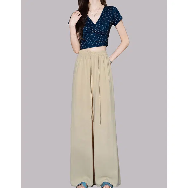 爱依莲 冰丝早秋舒适窄版阔腿休闲裤 女款