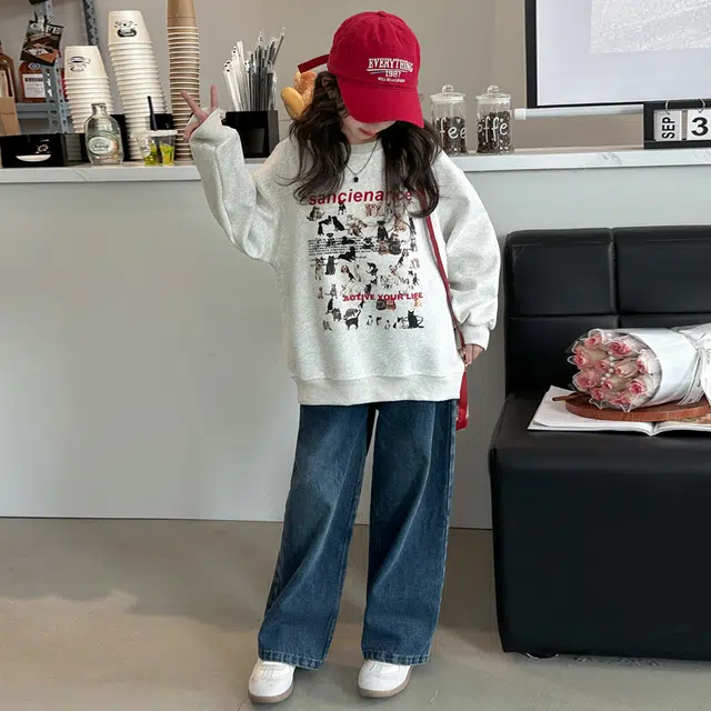 棉基因卫衣 圆领舒适简约长袖 花灰色 儿童款