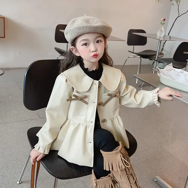 棉基因上装 百搭亲肤翻领开衫长袖 杏色 中小童