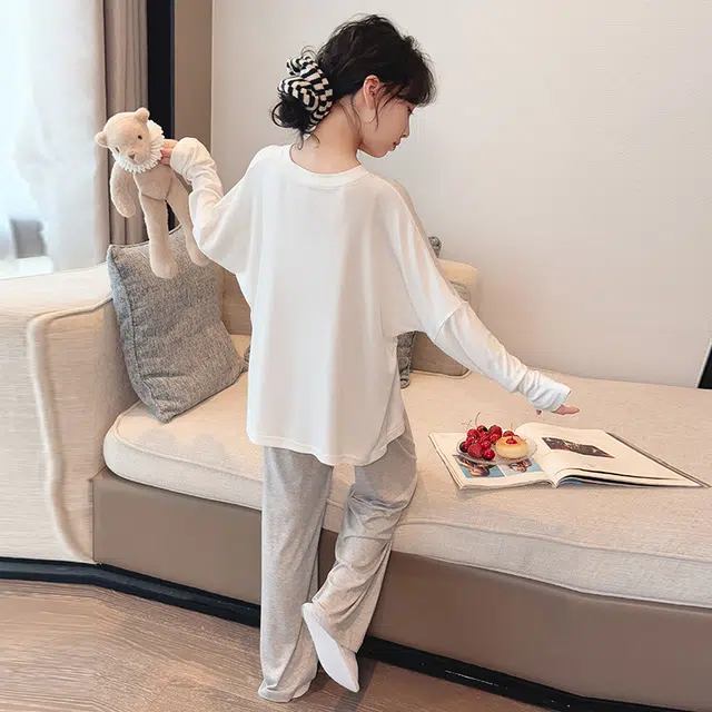 棉基因家居服 休闲简约舒适 白色儿童款