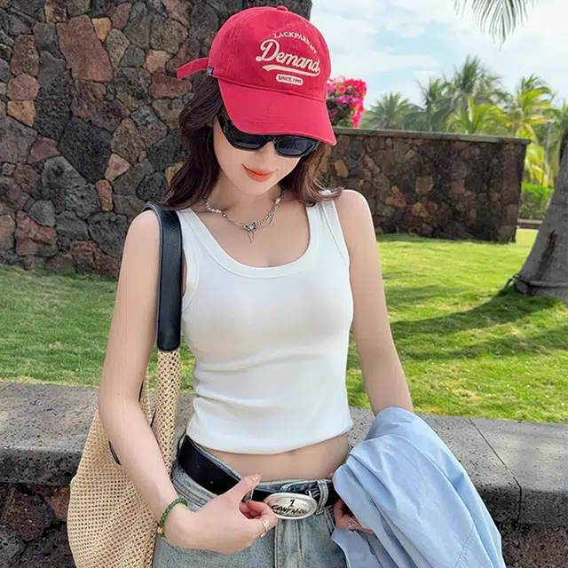 黑恐龙 宽吊带外穿打底遮副乳内搭复古港风小上衣背心 女款