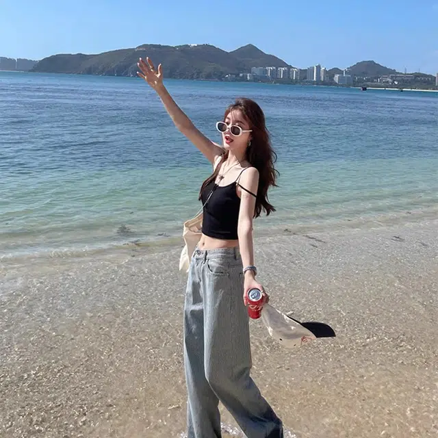 黑恐龙 双肩带美背短款纯色简约舒适吊带 女款