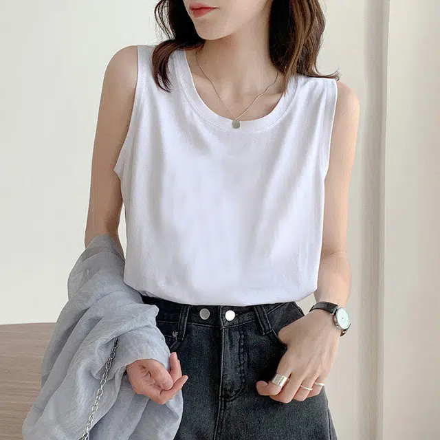 黑恐龙 纯色圆领棉质吊带外穿宽松休闲打底宽肩内搭上衣薄款无袖背心 女款