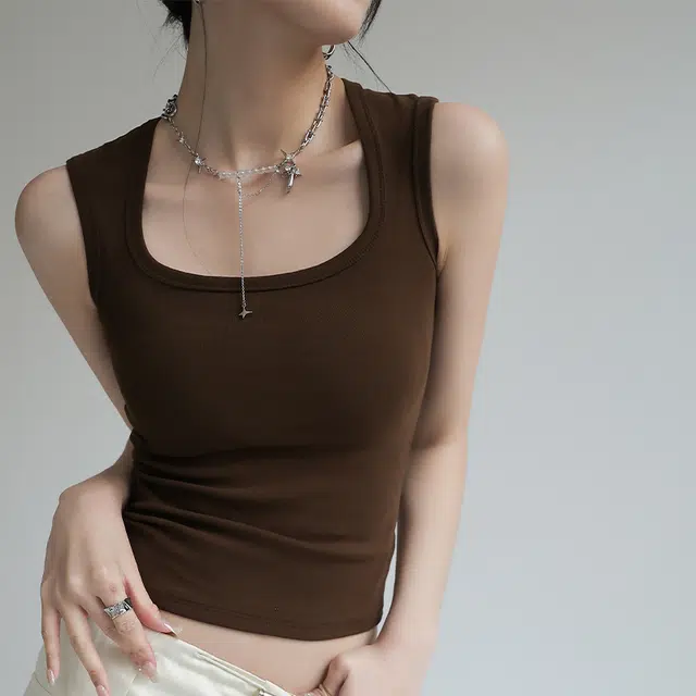 黑恐龙 方领吊带西装内搭纯色辣妹宽肩棉质遮副乳外穿打底上衣背心 女款