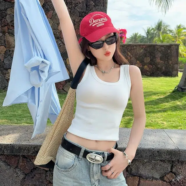 黑恐龙 宽吊带外穿打底遮副乳内搭复古港风小上衣背心 女款