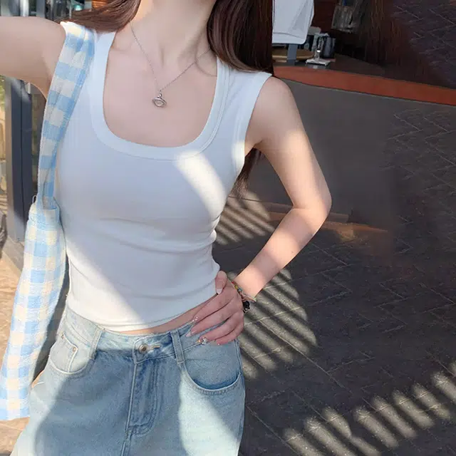 黑恐龙 纯色吊带外穿内搭遮副乳宽肩带工字上衣背心 女款