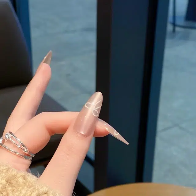 嘉比兔 丝带蝴蝶结可拆卸式  穿戴甲 杏仁纯色裸色 新中式