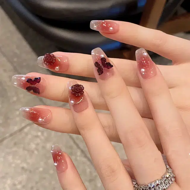 嘉比兔 乌梅子酱穿戴甲钻款指甲贴片腮红美甲片蝴蝶可拆卸假指甲美甲贴片  方型红色晕染 可爱