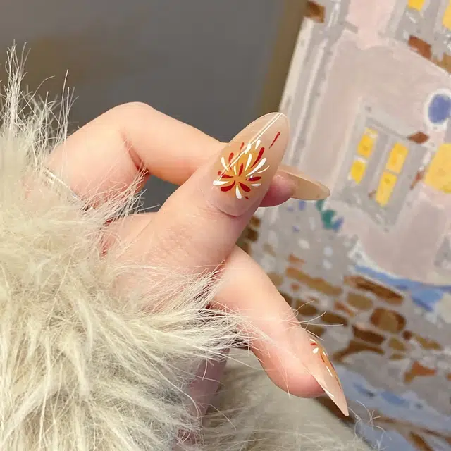 嘉比兔 璀璨烟花可拆卸式  穿戴甲 杏仁纯色晕染 新中式