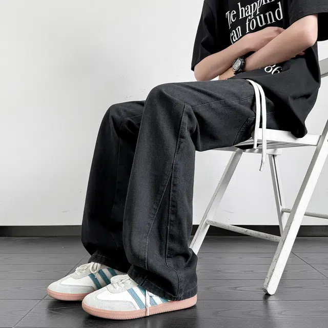 华夏儿女 美式高街潮牌时尚百搭宽松直筒微喇夏季显高氛围感中腰垂感日常通勤牛仔裤 男女同款